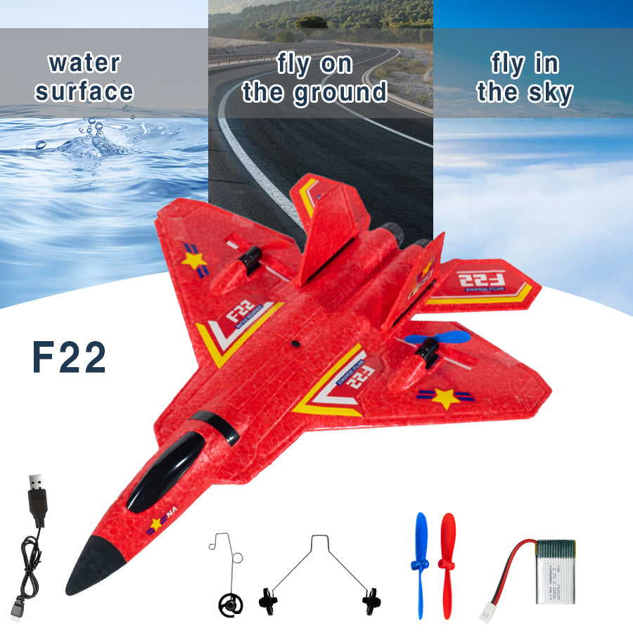 F-22 Style RC Airplane, 2.4GHz Gyro, LED (Red/Blue)