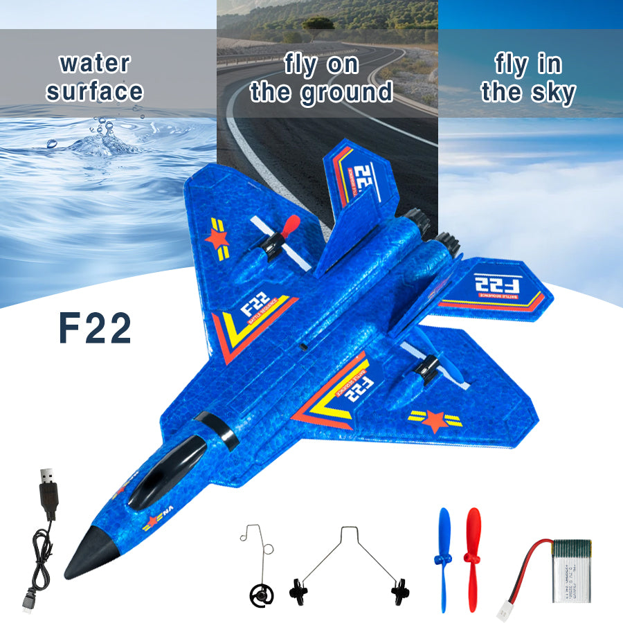 F-22 Style RC Airplane, 2.4GHz Gyro, LED (Red/Blue)