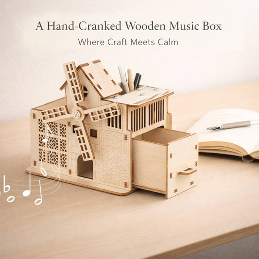 DIY Hand-Cranked Wooden Music Box Pen Holder image 3
