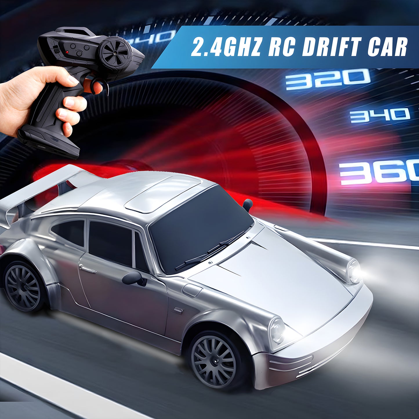 RC Drift Car 4WD 2.4GHz 20KM/H High Speed Racing Sport Toy Car with LED Lights, Racing and Drift Wheels