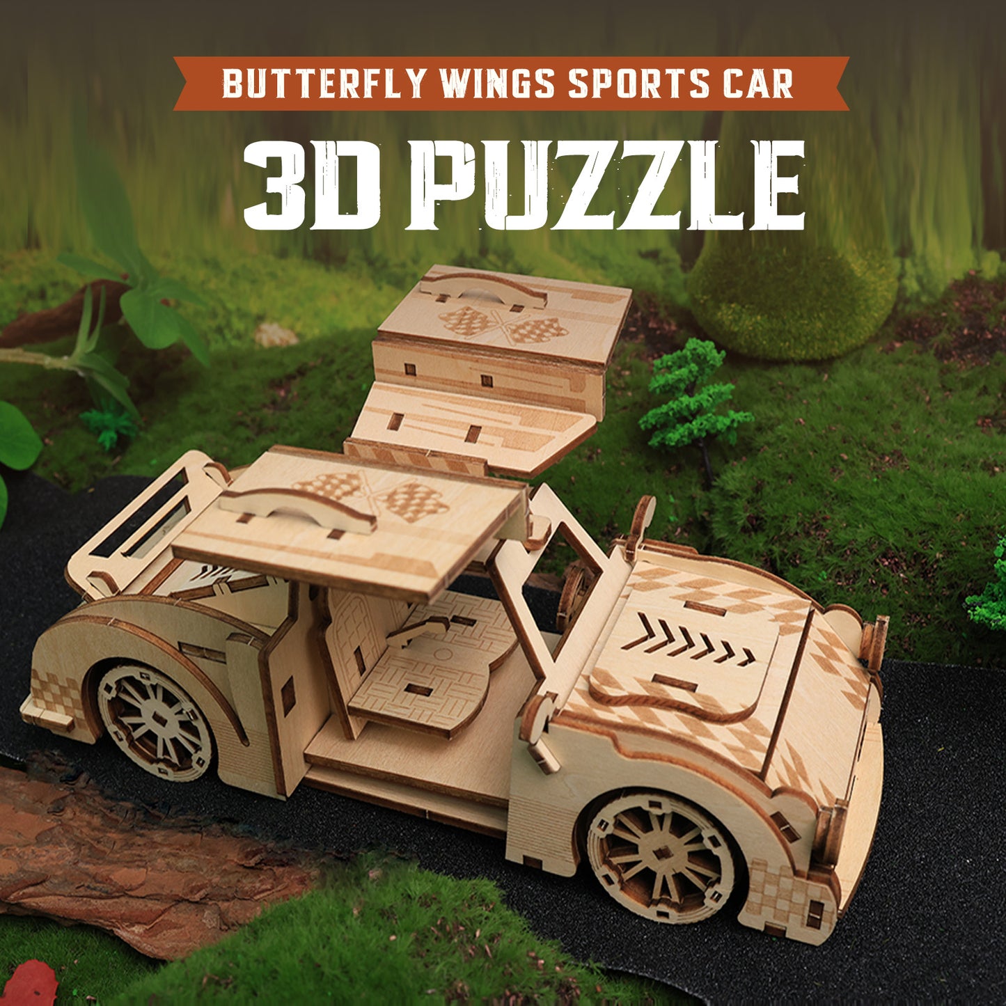 3D Wooden Butterfly Wings Sports Car Model Kit, Build It Yourself, Educational Toy and Gift