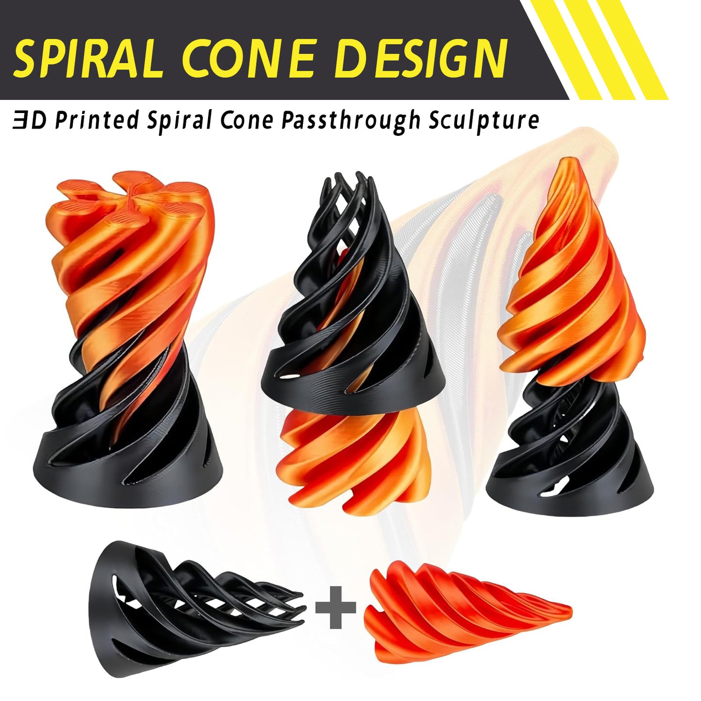 3 PCS Impossible Cone,Spiral Cone Fidget Toy,Pyramid Passthrough Sculpture,3D Printed Spiral Cone,Desk Toy,Spiral Fidget Toy passthrough Impossible Cone,Birthday for Adults & Kids