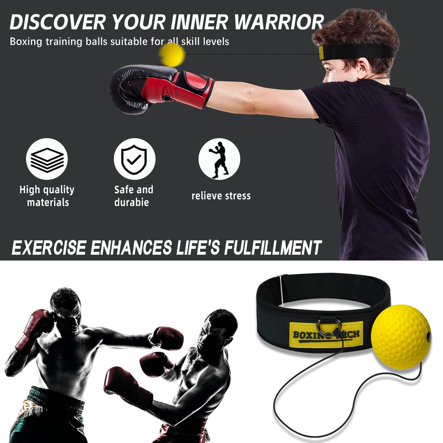 Boxing Reflex Ball Set – 2 Levels, Adjustable Headband, Wraps & Carry Bag