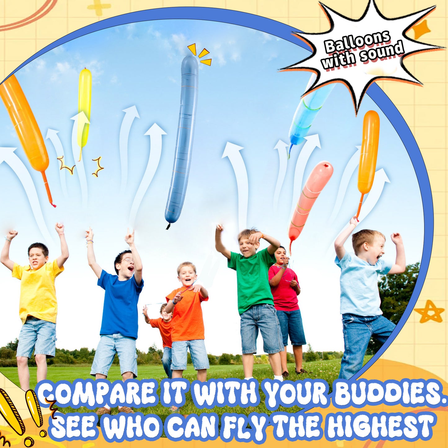 Rocket Balloons 100-Pack with Pump, 40-Inch Whistling Flying Party Balloons, Assorted Colors, Outdoor Kids Toys for Birthdays & Events