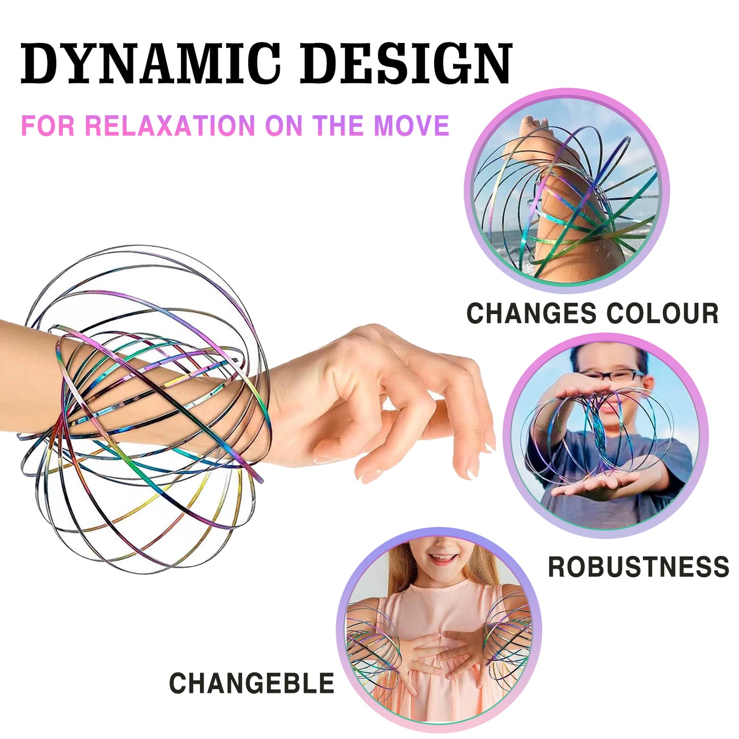 Flow Ring Spinner Ring Arm - Stainless Steel Spring Metal Sensory Rings Flow Magic Flow Bracelet Spinner Rainbow Rings - Rainbow Bracelet Metal Geometric Spinning Bracelet