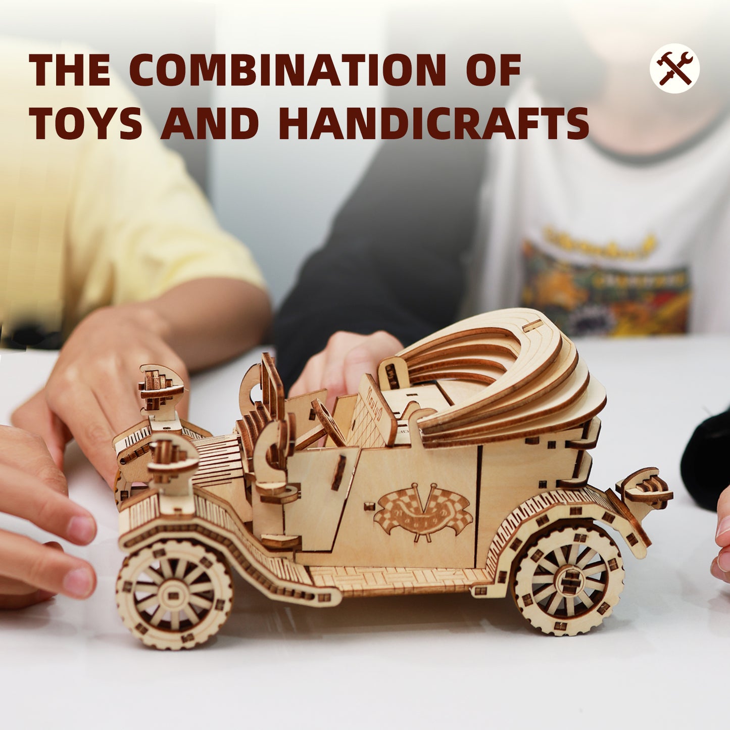 3D Wooden Puzzle Convertible Car, Vintage Car Model Kit to Build, Brain Teaser, Stress Relief Toy, DIY Printing Kit for Kids and Adults 14+