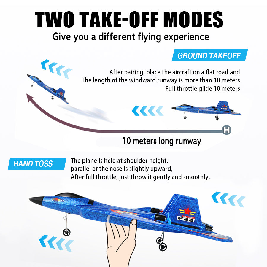 F-22 Style RC Airplane, 2.4GHz Gyro, LED (Red/Blue)