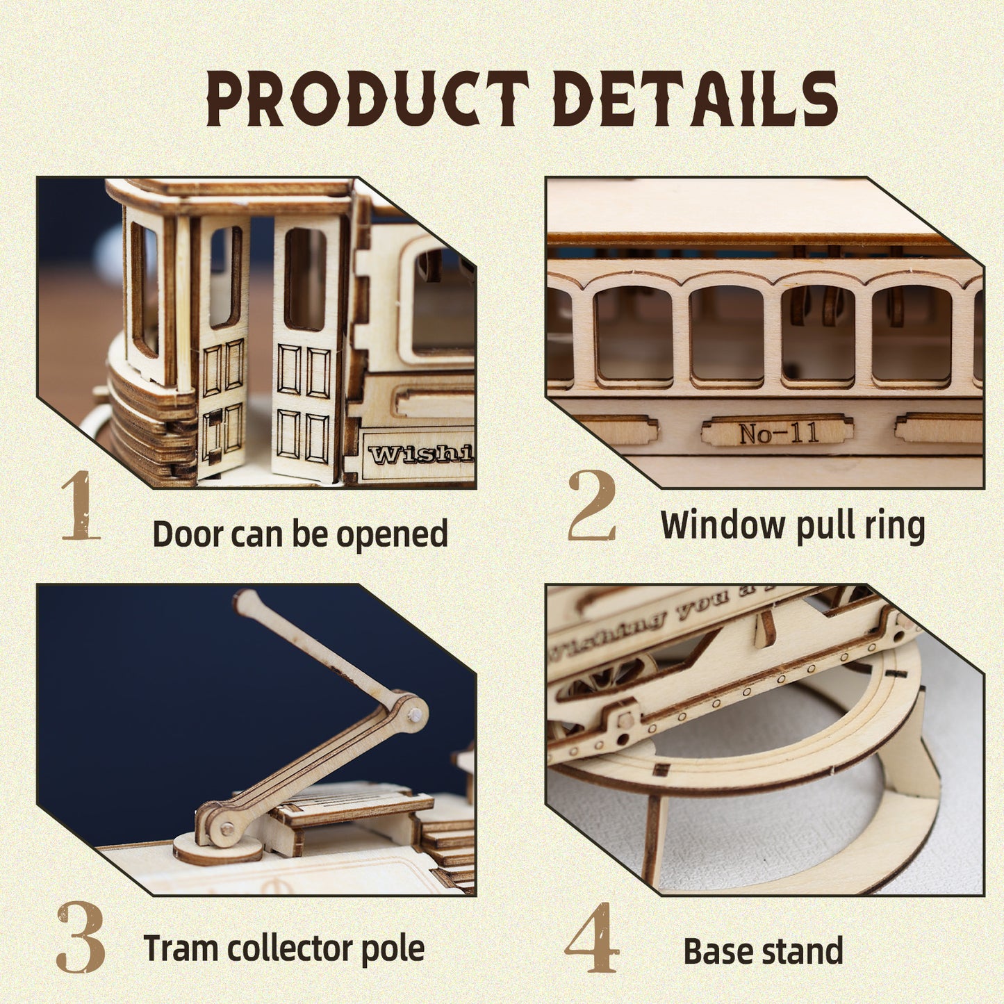Nautydaddy 3D Wooden Classic City Tram Model Kit, 14+ Educational Toy, DIY Puzzle Gift for Adults