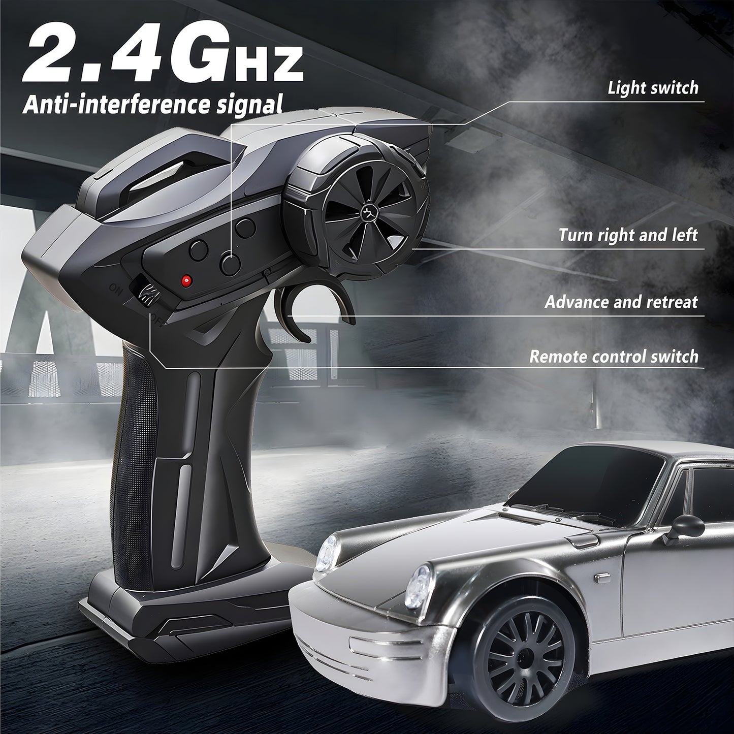 RC Drift Car 4WD 2.4GHz 20KM/H High Speed Racing Sport Toy Car with LED Lights, Racing and Drift Wheels