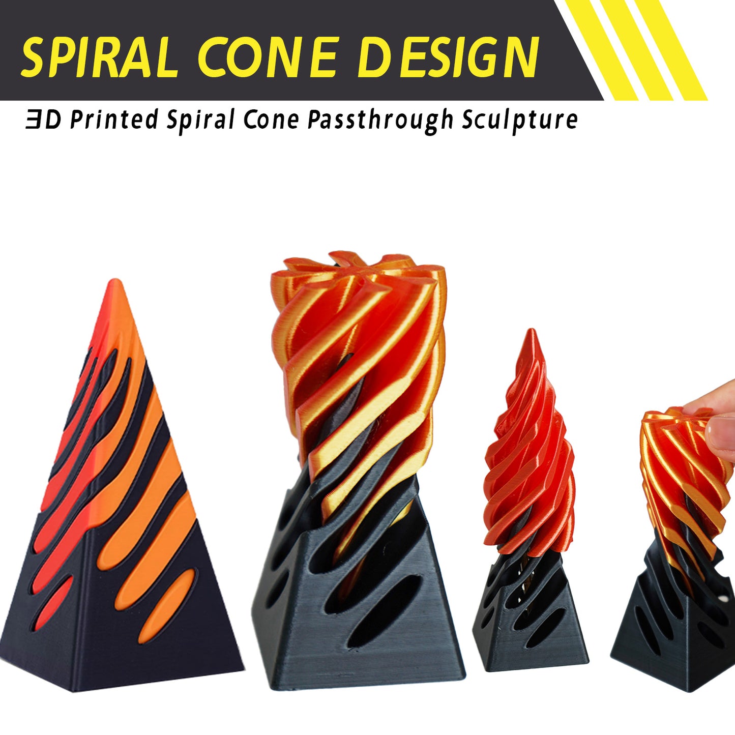 3 PCS Impossible Cone,Spiral Cone Fidget Toy,Pyramid Passthrough Sculpture,3D Printed Spiral Cone,Desk Toy,Spiral Fidget Toy passthrough Impossible Cone,Birthday for Adults & Kids