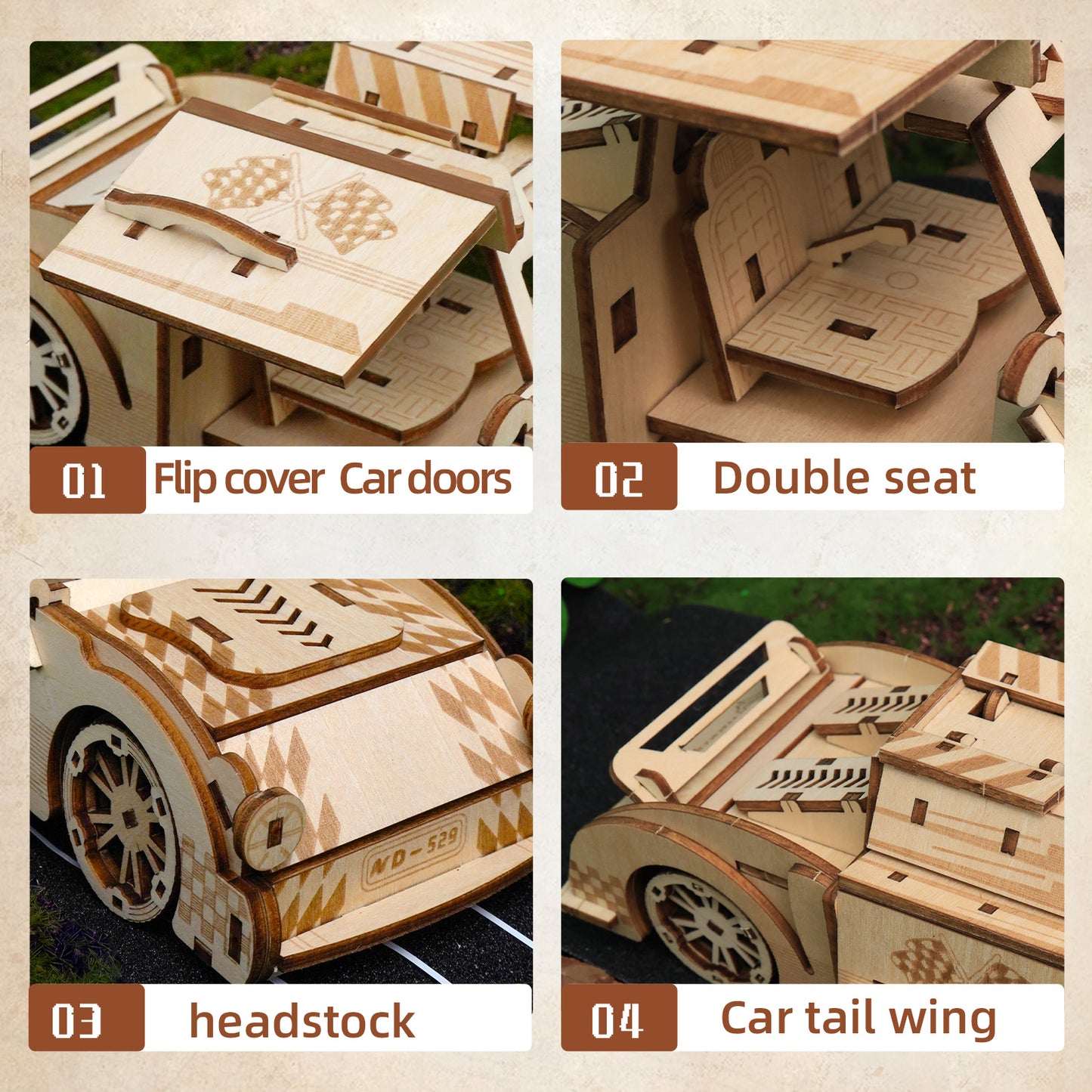 3D Wooden Butterfly Wings Sports Car Model Kit, Build It Yourself, Educational Toy and Gift
