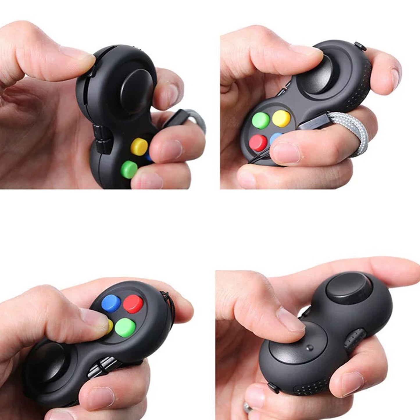 Portable Multi-Functional Fidget Pad - Stress Relief and Focus Toy for Anxiety, ADHD & Autism, Handheld Sensory Gadget with 8 Features, Perfect for Kids & Adults - Includes Lanyard (Black)