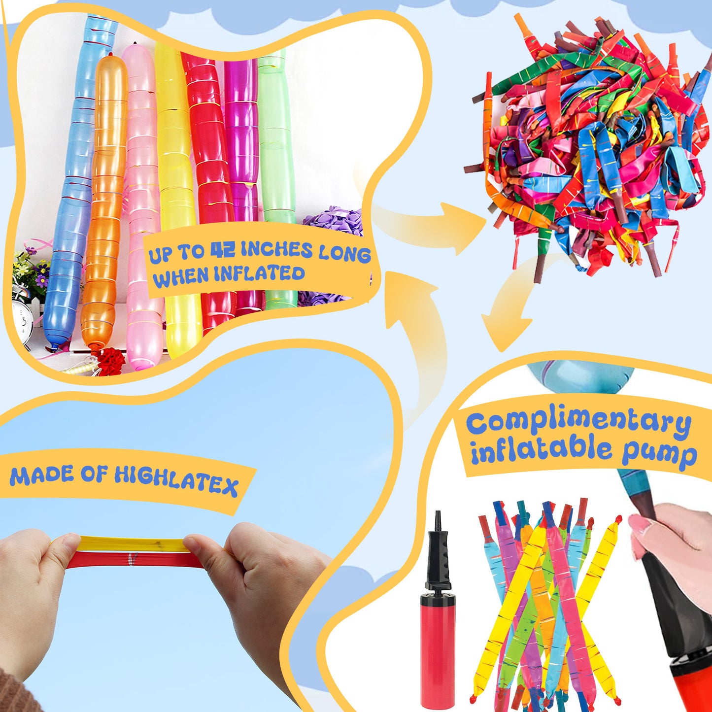 Rocket Balloons 100-Pack with Pump, 40-Inch Whistling Flying Party Balloons, Assorted Colors, Outdoor Kids Toys for Birthdays & Events
