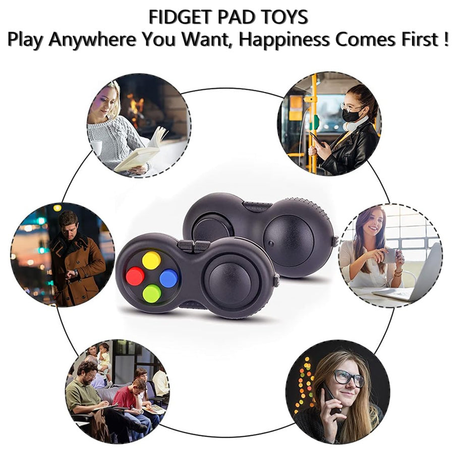 Portable Multi-Functional Fidget Pad - Stress Relief and Focus Toy for Anxiety, ADHD & Autism, Handheld Sensory Gadget with 8 Features, Perfect for Kids & Adults - Includes Lanyard (Black)