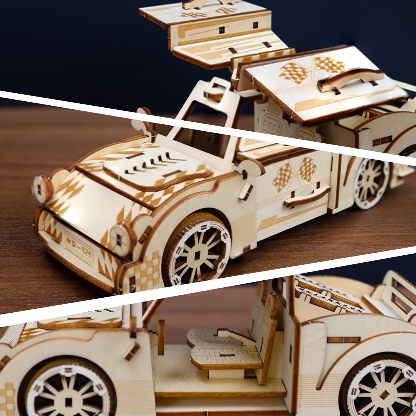 3D Wooden Butterfly Wings Sports Car Model Kit, Build It Yourself, Educational Toy and Gift