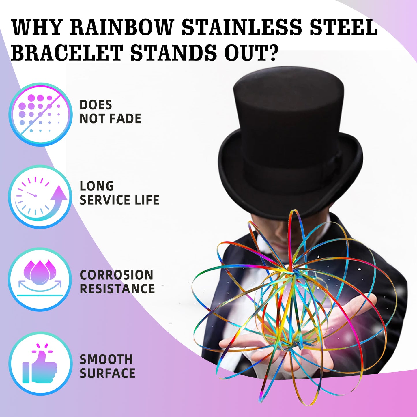 Flow Ring Spinner Ring Arm - Stainless Steel Spring Metal Sensory Rings Flow Magic Flow Bracelet Spinner Rainbow Rings - Rainbow Bracelet Metal Geometric Spinning Bracelet