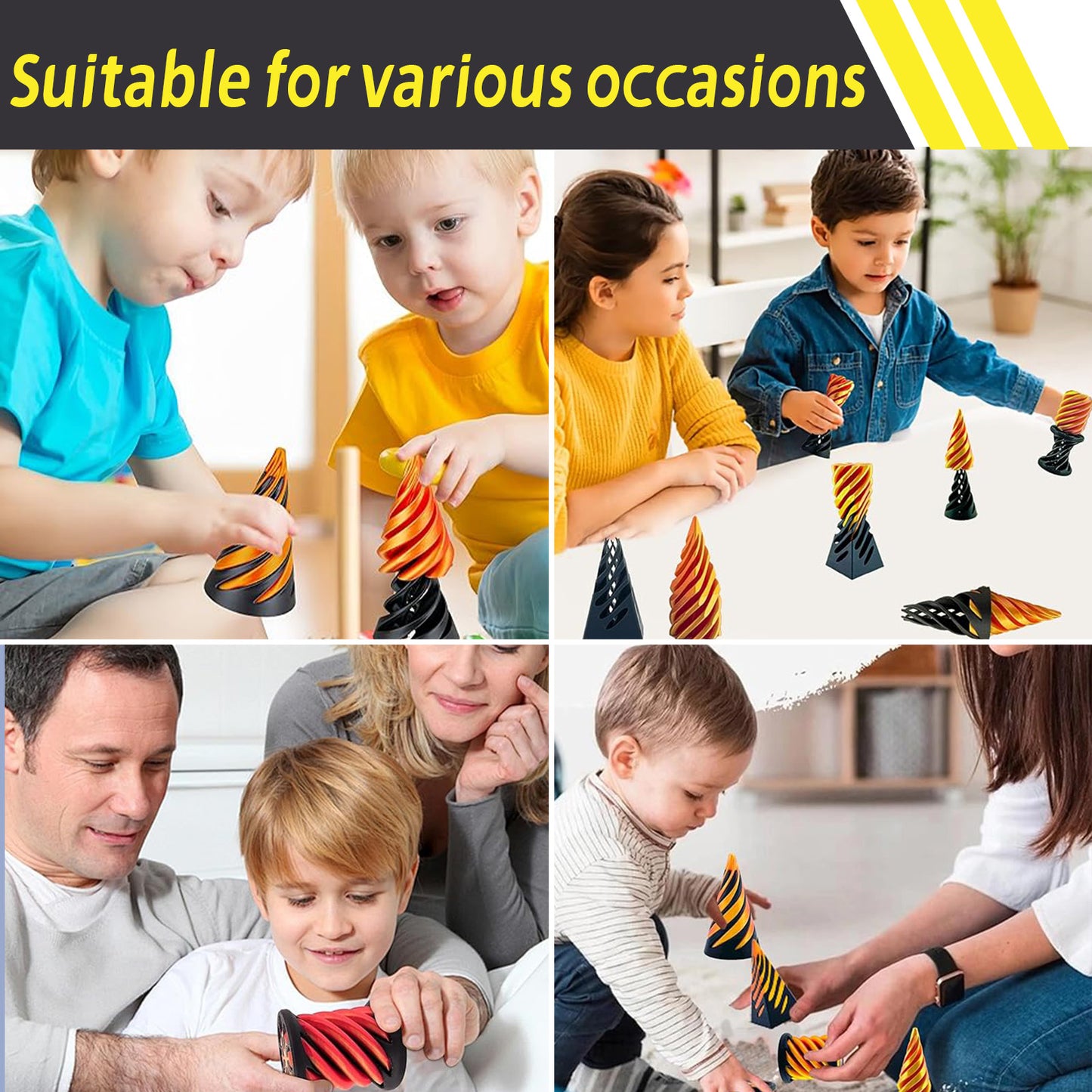3 PCS Impossible Cone,Spiral Cone Fidget Toy,Pyramid Passthrough Sculpture,3D Printed Spiral Cone,Desk Toy,Spiral Fidget Toy passthrough Impossible Cone,Birthday for Adults & Kids