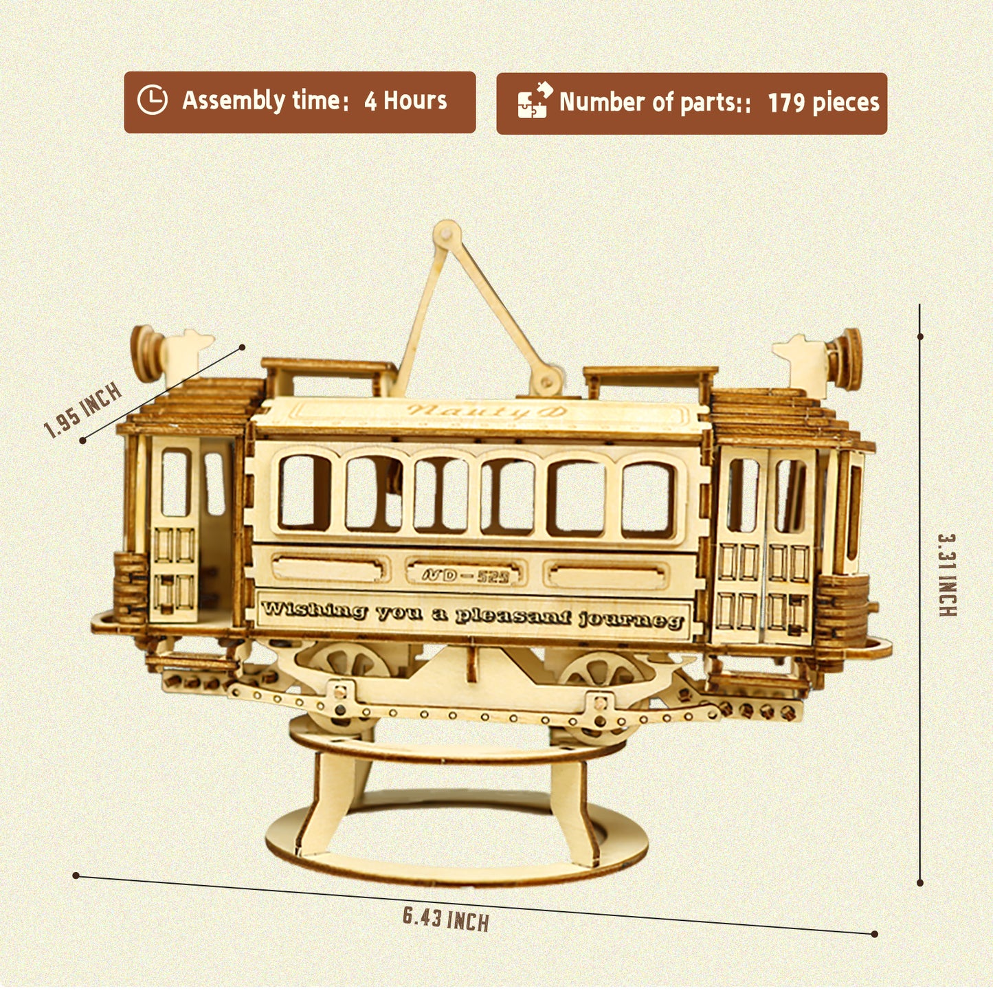 Nautydaddy 3D Wooden Classic City Tram Model Kit, 14+ Educational Toy, DIY Puzzle Gift for Adults