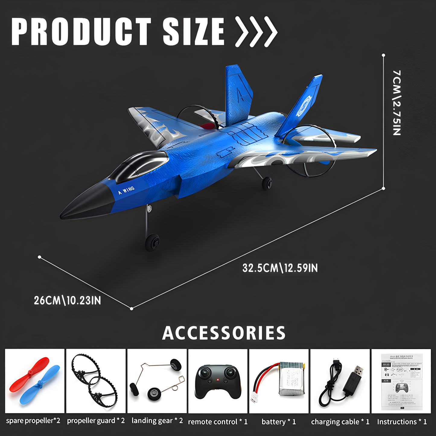 F-39 RC Airplane, 2.4GHz, 6-Axis Gyro, LED.