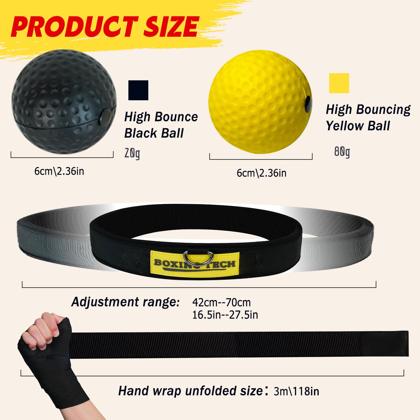 Boxing Reflex Ball Set – 2 Levels, Adjustable Headband, Wraps & Carry Bag