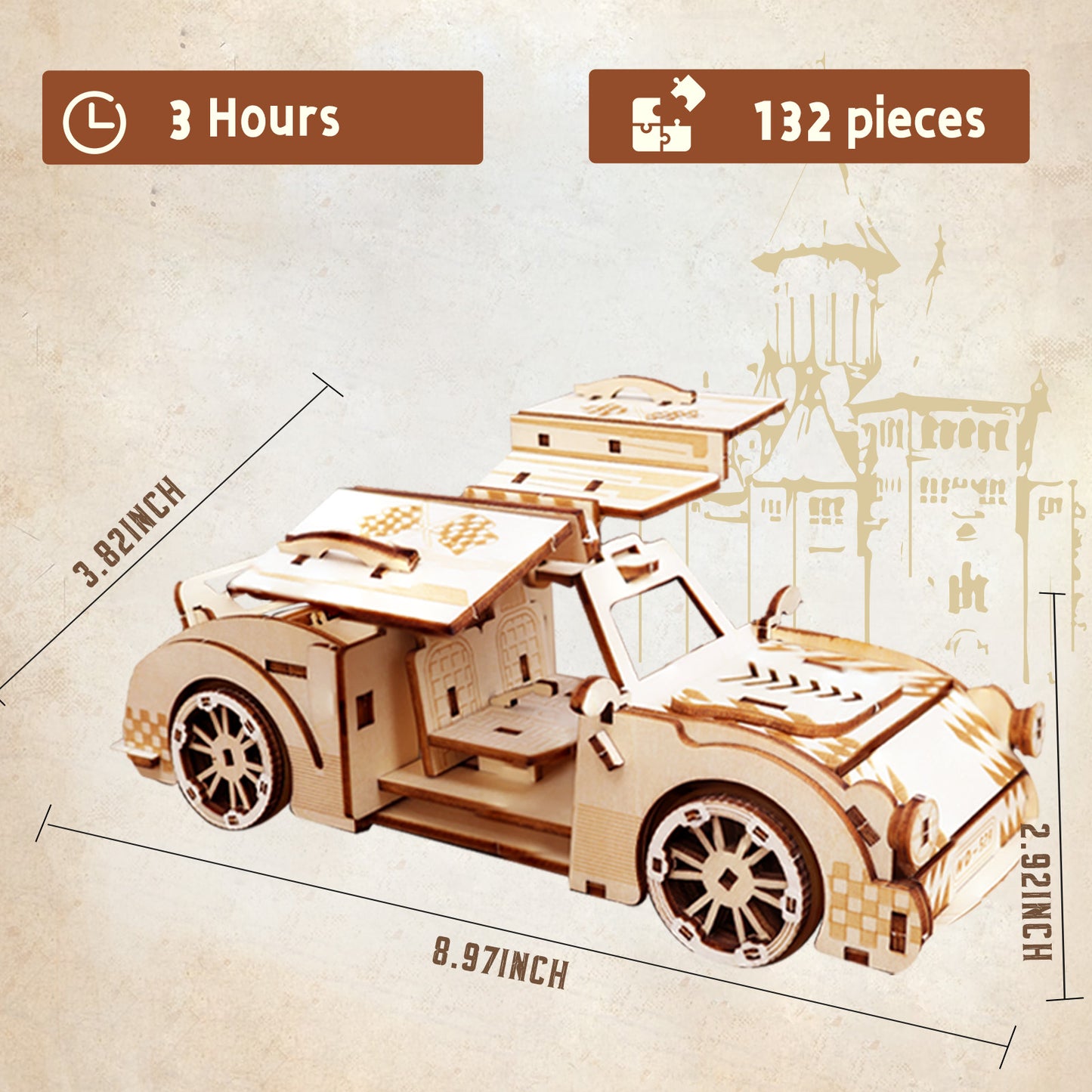 3D Wooden Butterfly Wings Sports Car Model Kit, Build It Yourself, Educational Toy and Gift