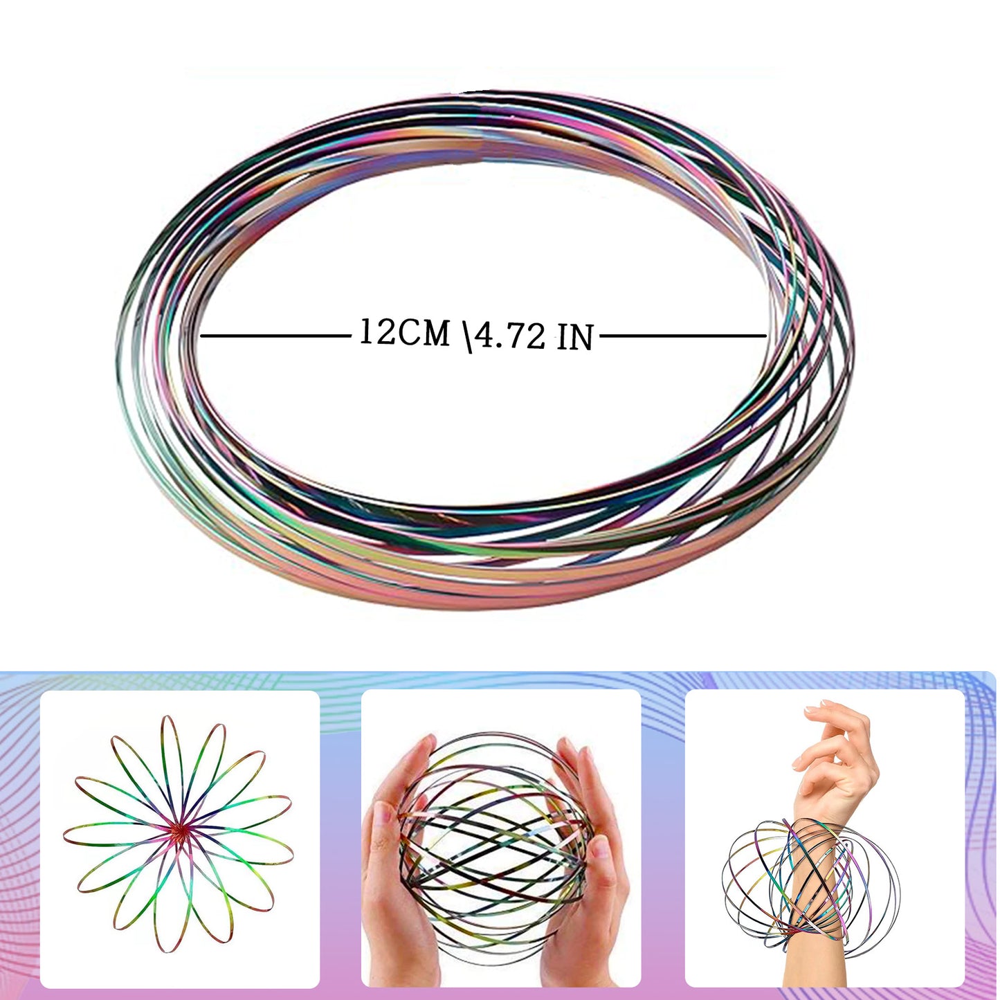 Flow Ring Spinner Ring Arm - Stainless Steel Spring Metal Sensory Rings Flow Magic Flow Bracelet Spinner Rainbow Rings - Rainbow Bracelet Metal Geometric Spinning Bracelet