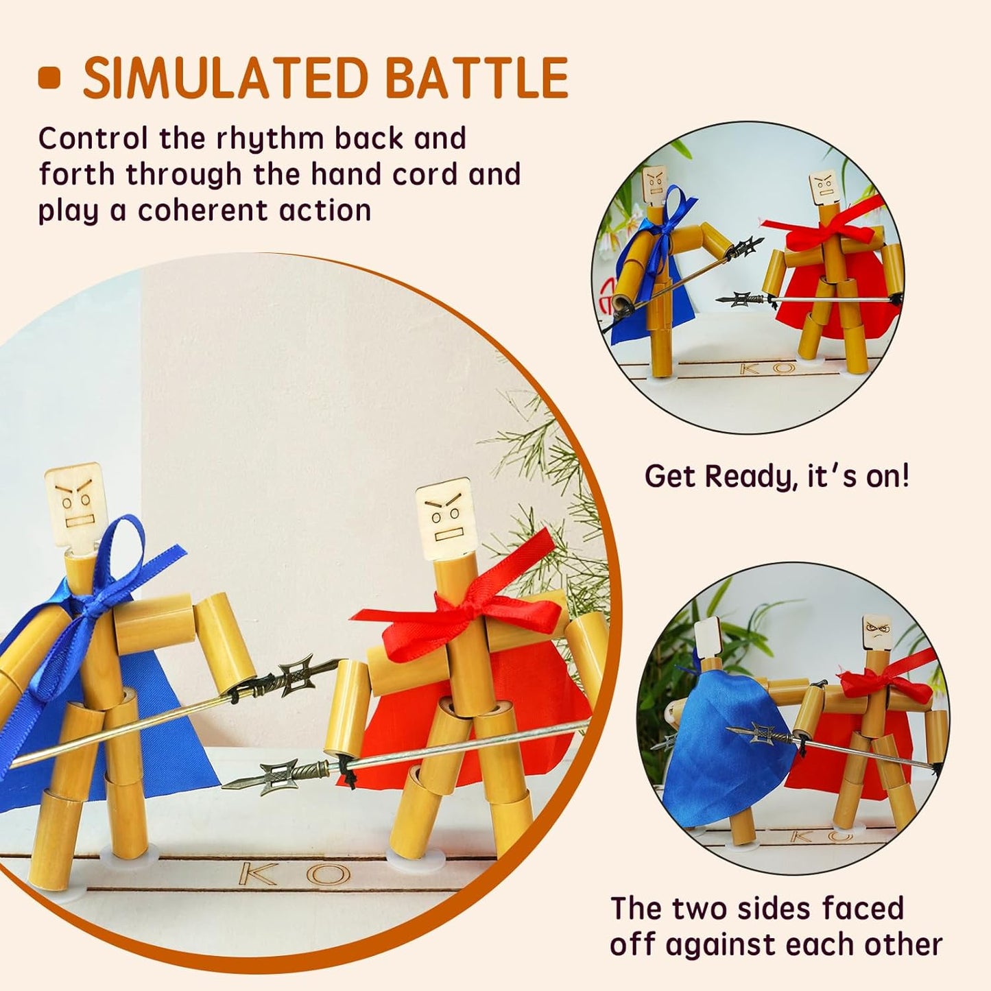 Bamboo Robots Battle Game Kit, 18 Metal Weapons, DIY Fighting Toy