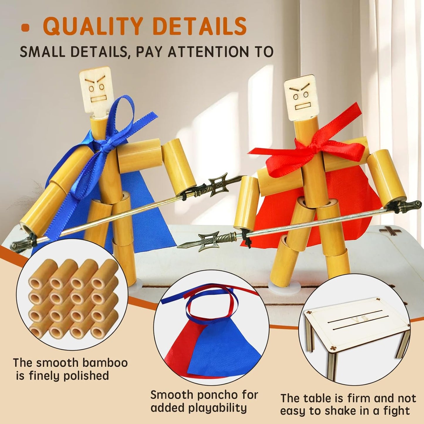 Bamboo Robots Battle Game Kit, 18 Metal Weapons, DIY Fighting Toy