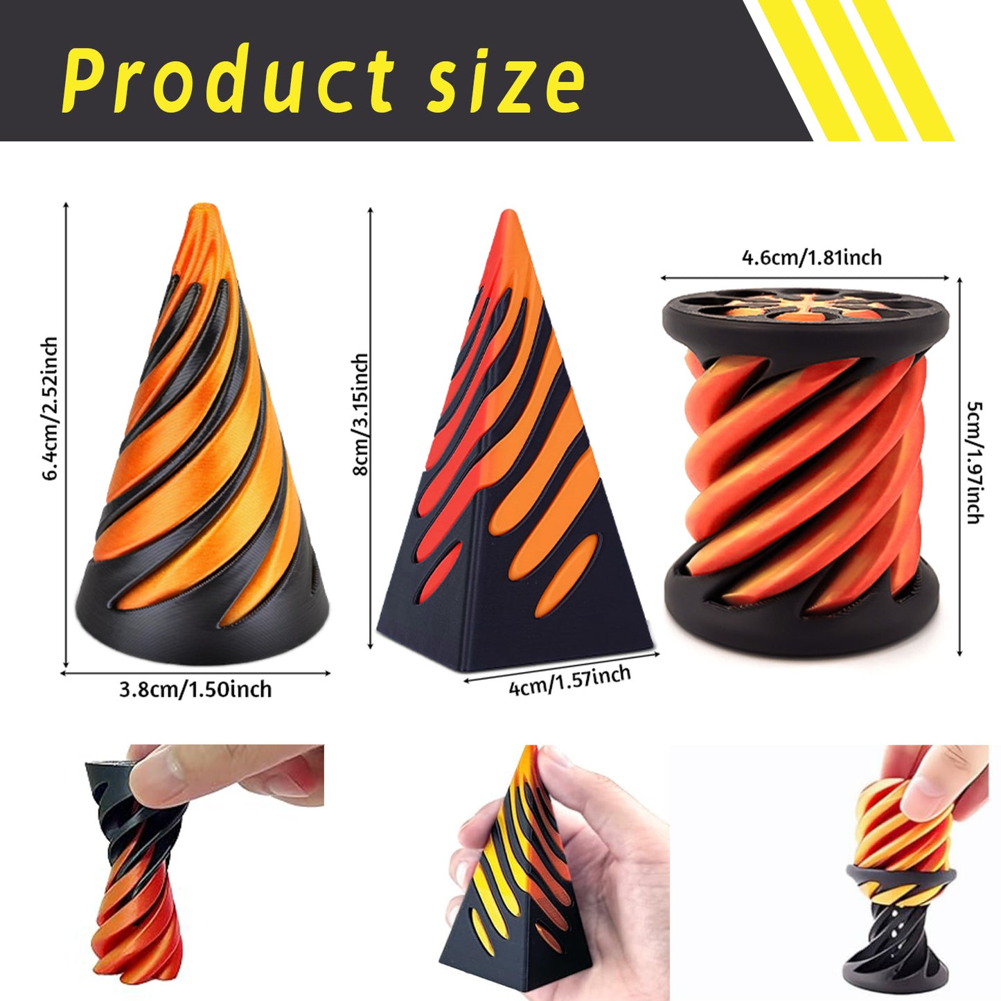 3 PCS Impossible Cone,Spiral Cone Fidget Toy,Pyramid Passthrough Sculpture,3D Printed Spiral Cone,Desk Toy,Spiral Fidget Toy passthrough Impossible Cone,Birthday for Adults & Kids