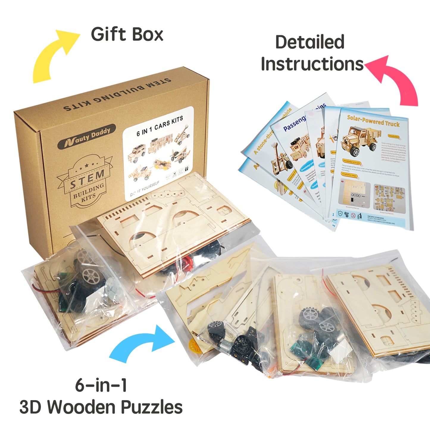 6-Piece DIY Construction Vehicle Engineering Model Set – 3D Wooden Puzzle Mechanical Vehicle Building Kit, Precision Woodcraft Assembly Project, Office Desk Display Collectible, Hardcore Gift for Teens & Adults