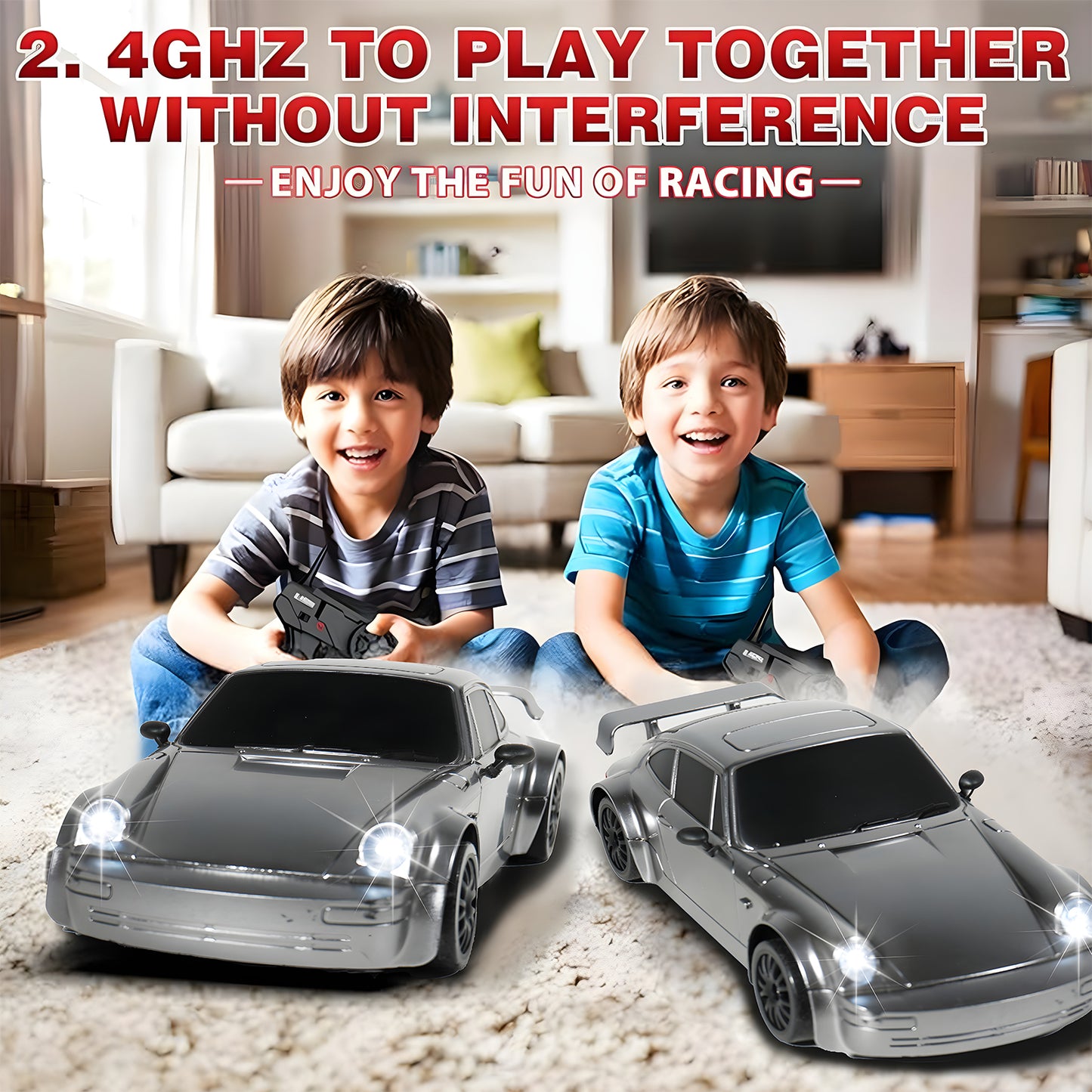 RC Drift Car 4WD 2.4GHz 20KM/H High Speed Racing Sport Toy Car with LED Lights, Racing and Drift Wheels