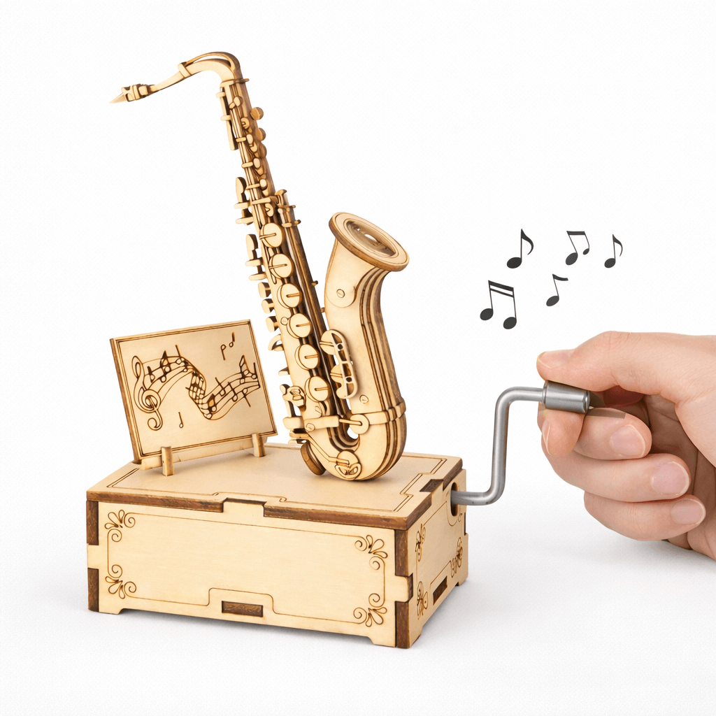 DIY Hand-Crank Wooden Saxophone Music Box
