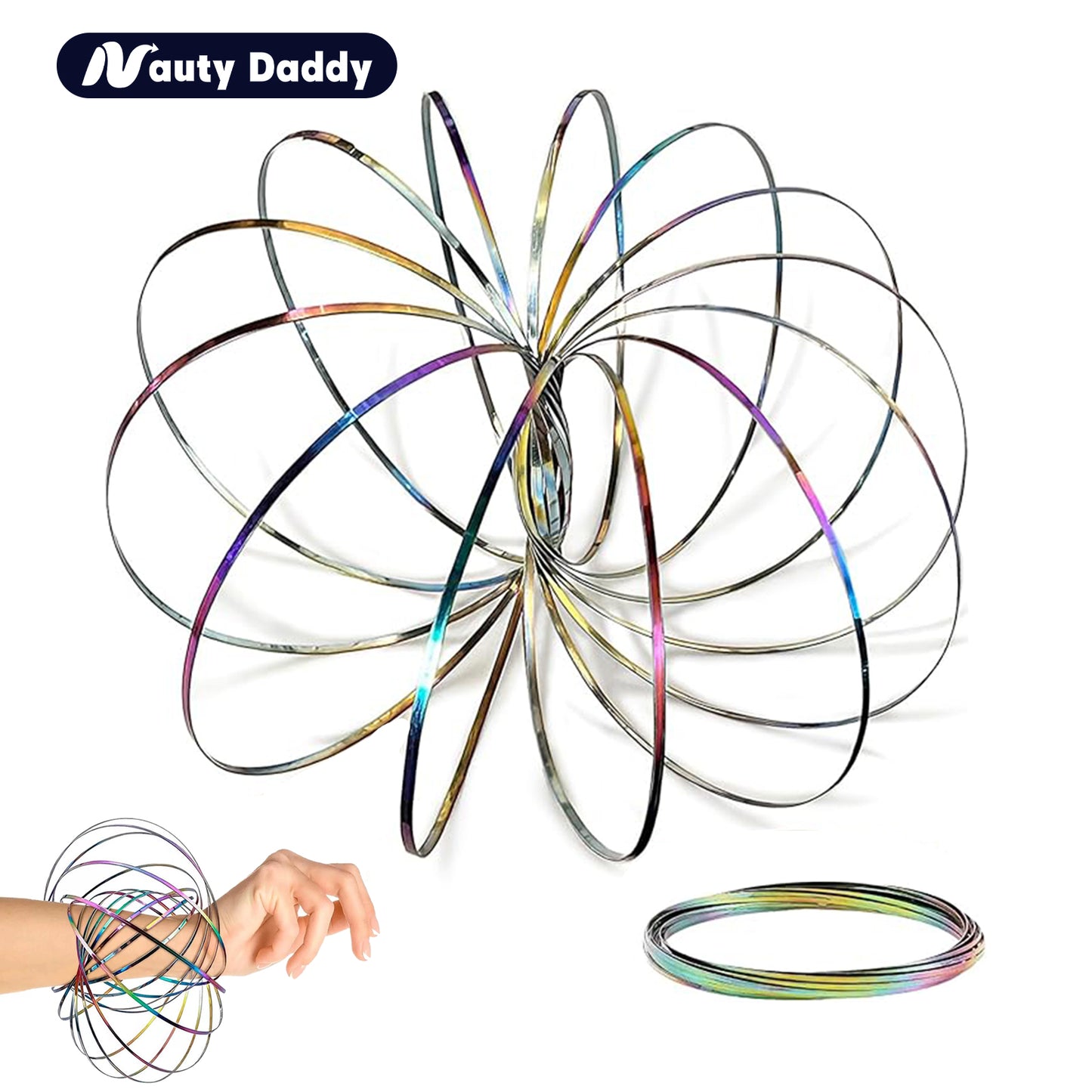Flow Ring Spinner Ring Arm - Stainless Steel Spring Metal Sensory Rings Flow Magic Flow Bracelet Spinner Rainbow Rings - Rainbow Bracelet Metal Geometric Spinning Bracelet