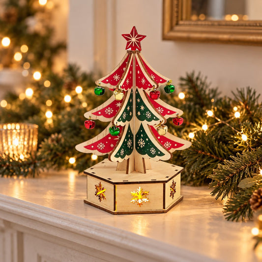 DIY Wooden Christmas Tree Decoration with Bells and Lighted Base image 3