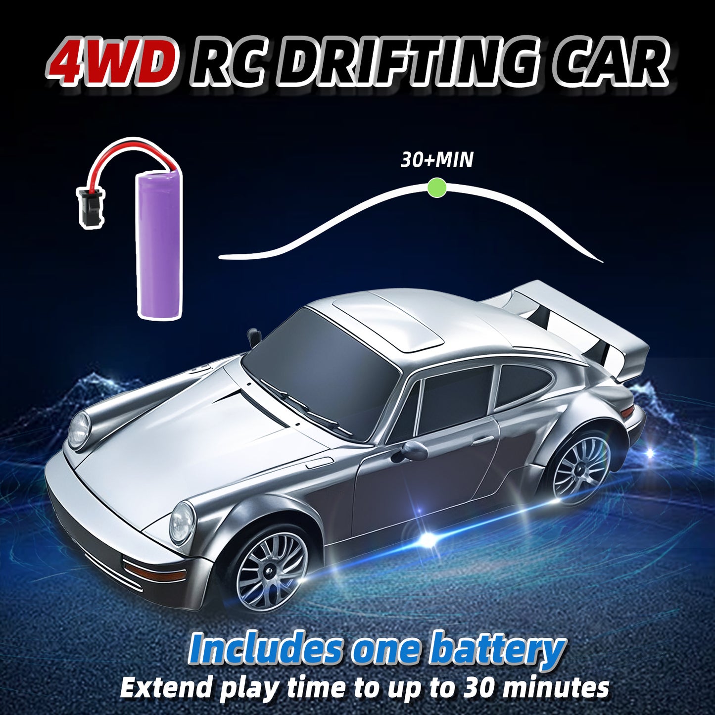 RC Drift Car 4WD 2.4GHz 20KM/H High Speed Racing Sport Toy Car with LED Lights, Racing and Drift Wheels