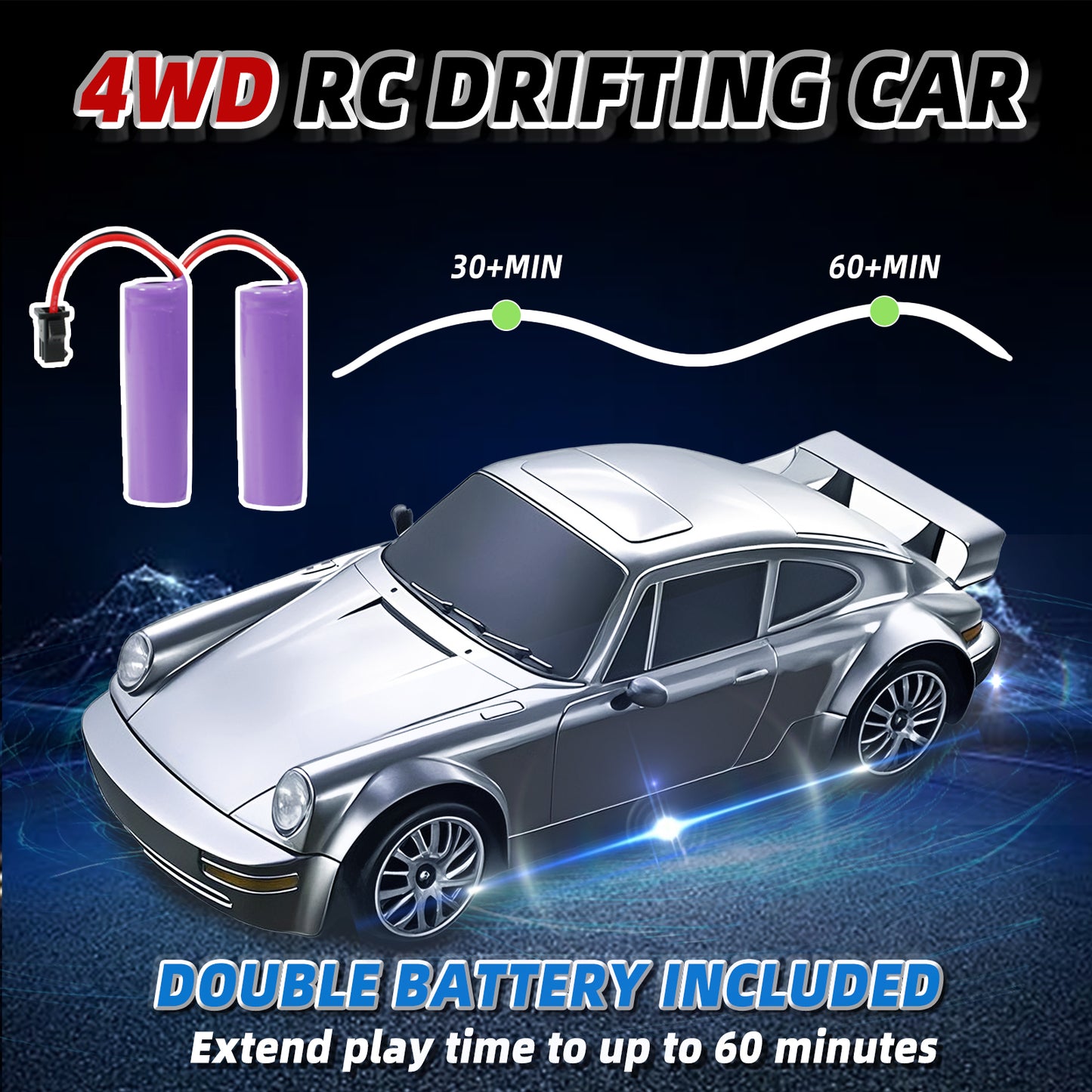 RC Drift Car 4WD 2.4GHz 20KM/H High Speed Racing Sport Toy Car with LED Lights, Racing and Drift Wheels