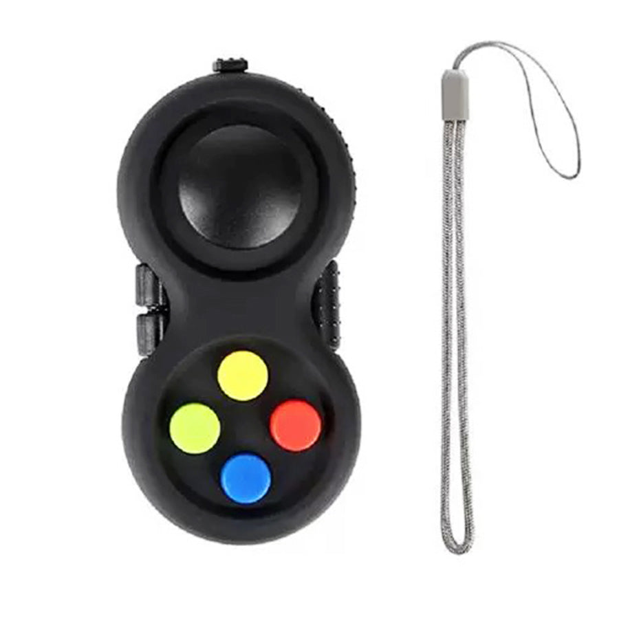 Portable Multi-Functional Fidget Pad - Stress Relief and Focus Toy for Anxiety, ADHD & Autism, Handheld Sensory Gadget with 8 Features, Perfect for Kids & Adults - Includes Lanyard (Black)