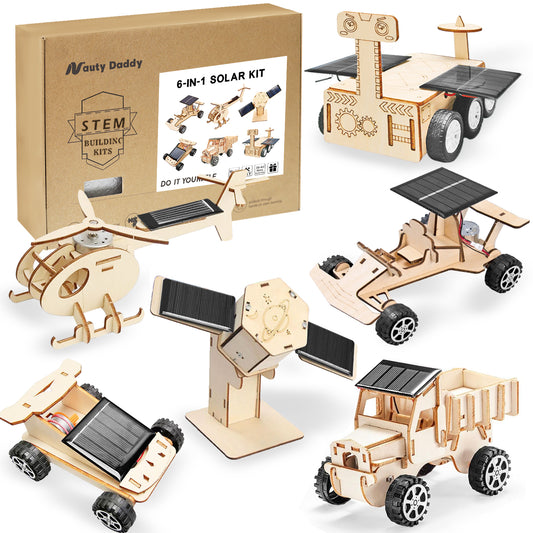 6-in-1 Solar Powered Wooden Mechanical Building Kit – DIY 3D Wooden Puzzle & Creative Model Set, Brain-Boosting Hands-On Craft, Unique Desk Decor, Tech Gift for Ages 14+ and Adults