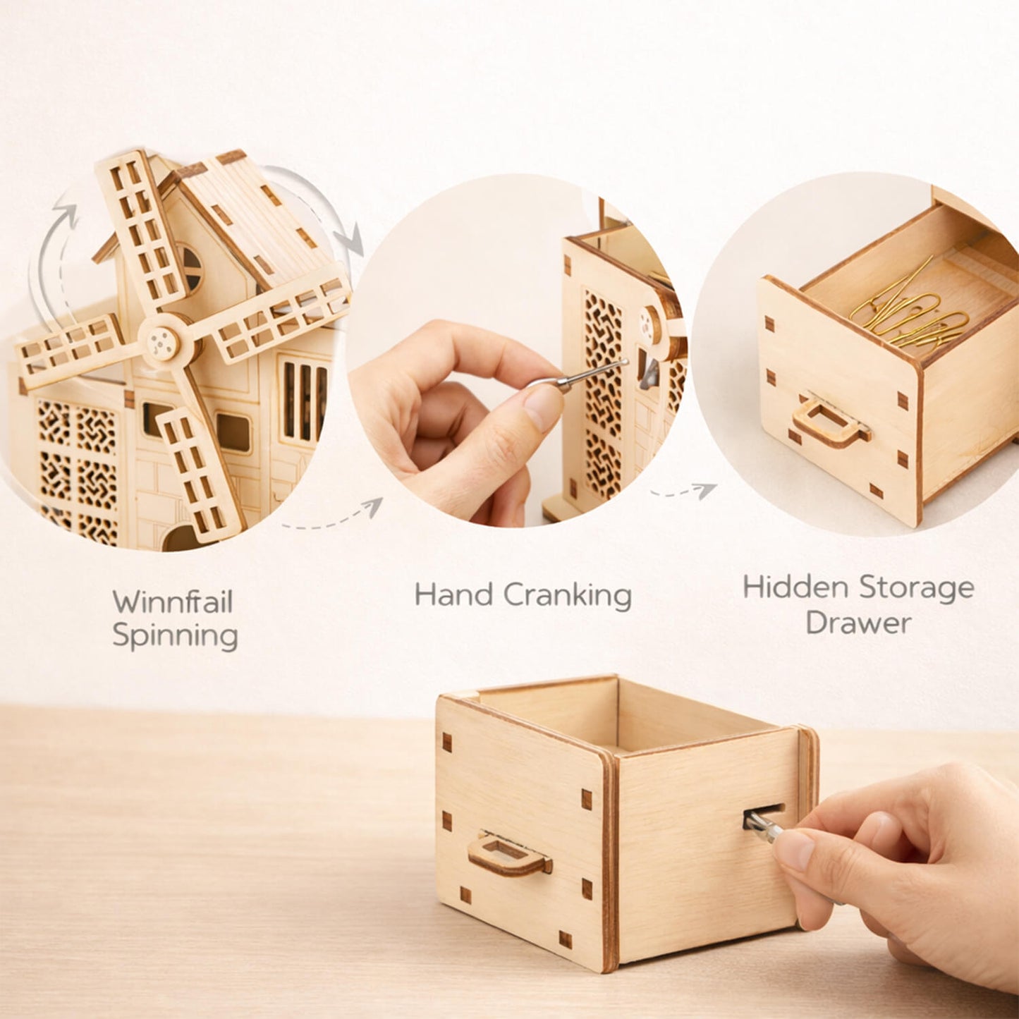 DIY Hand-Cranked Wooden Music Box Pen Holder