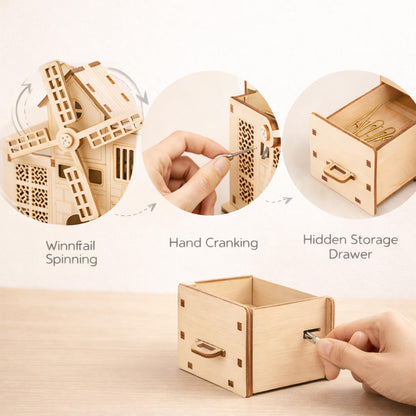 DIY Hand-Cranked Wooden Music Box Pen Holder