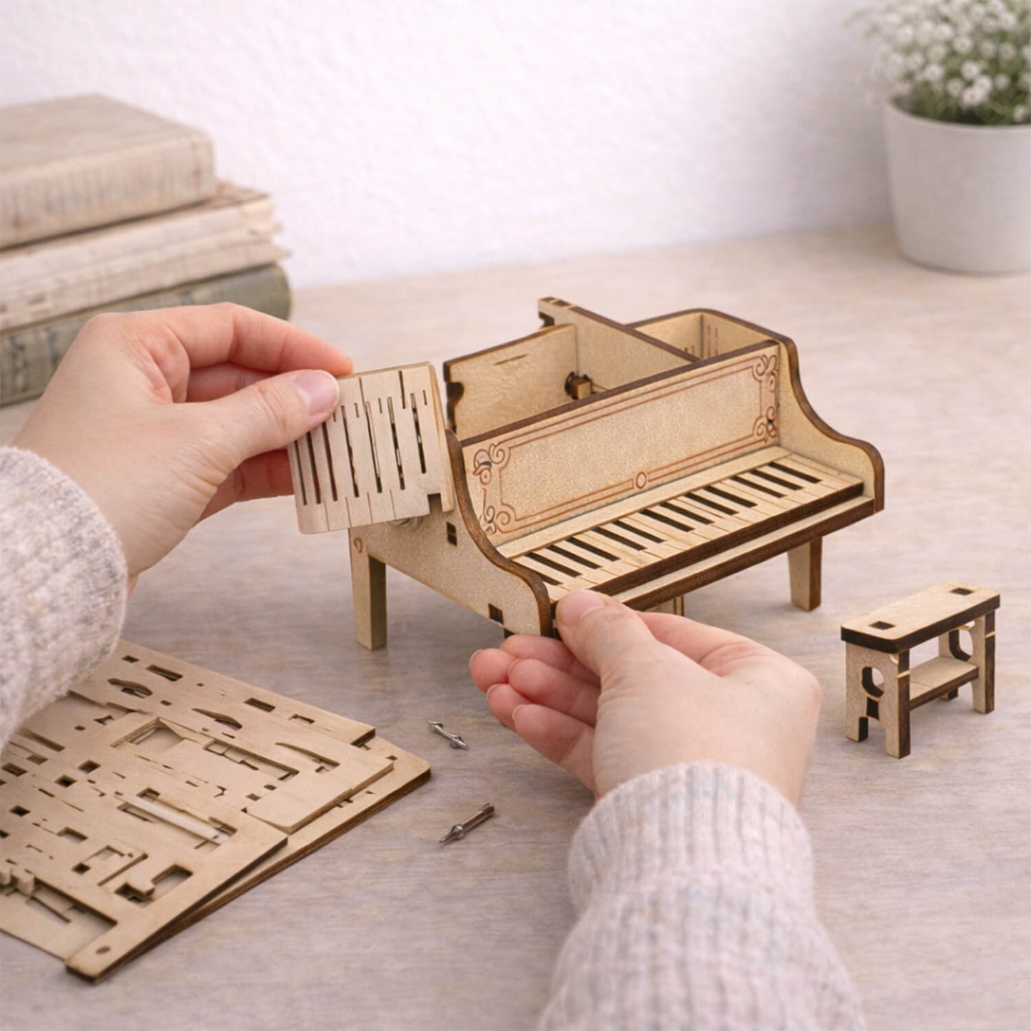DIY Hand-Crank Wooden Piano Music Box