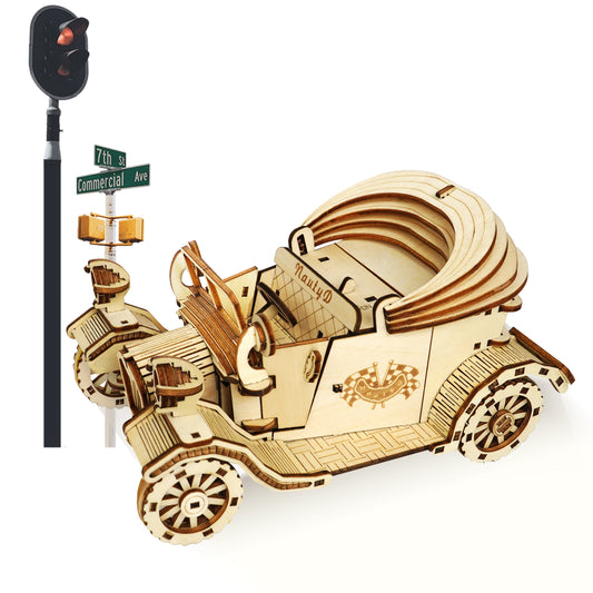 3D Wooden Puzzle Convertible Car, Vintage Car Model Kit to Build, Brain Teaser, Stress Relief Toy, DIY Printing Kit for Kids and Adults 14+