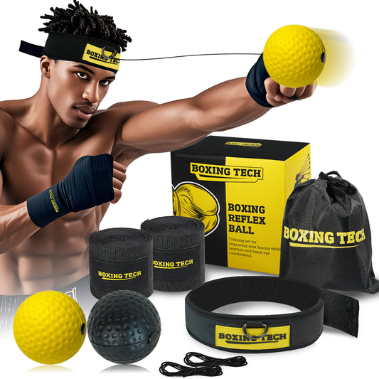 Boxing Reflex Ball Set – 2 Levels, Adjustable Headband, Wraps & Carry Bag