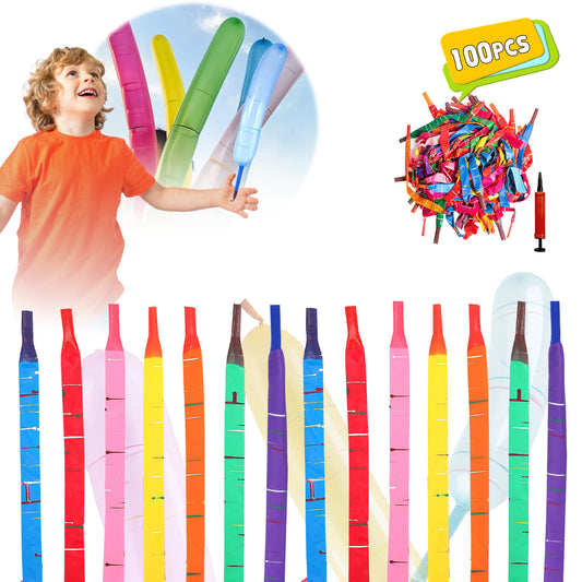 Rocket Balloons 100-Pack with Pump, 40-Inch Whistling Flying Party Balloons, Assorted Colors, Outdoor Kids Toys for Birthdays & Events