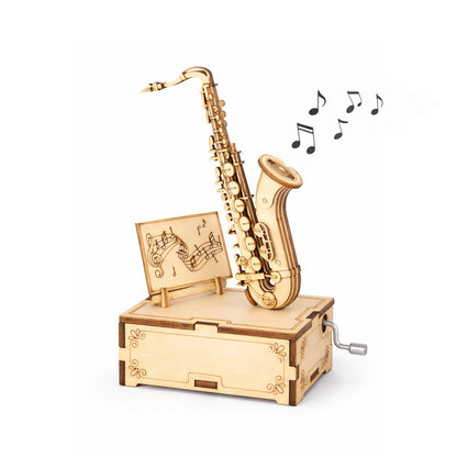 DIY Hand-Crank Wooden Saxophone Music Box