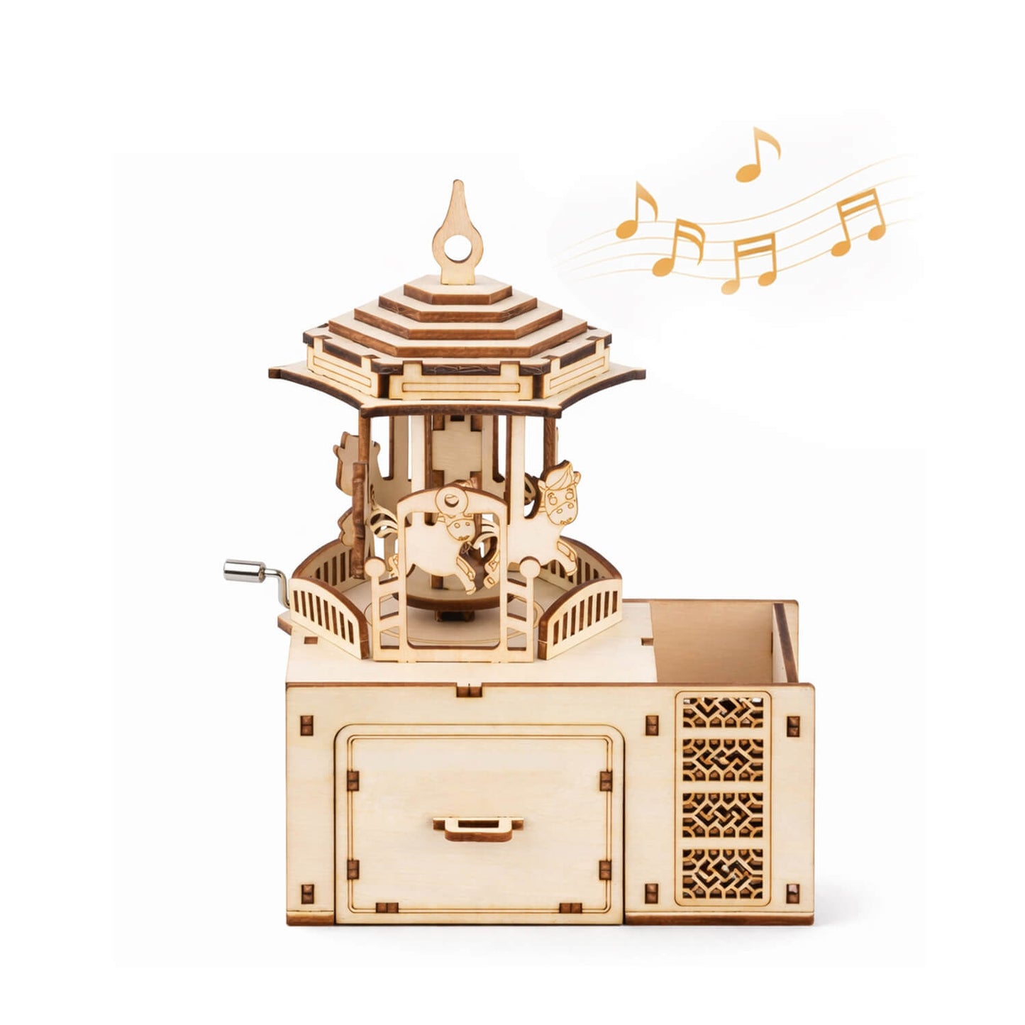 DIY Hand-Crank Wooden Carousel Music Box Pen Holder