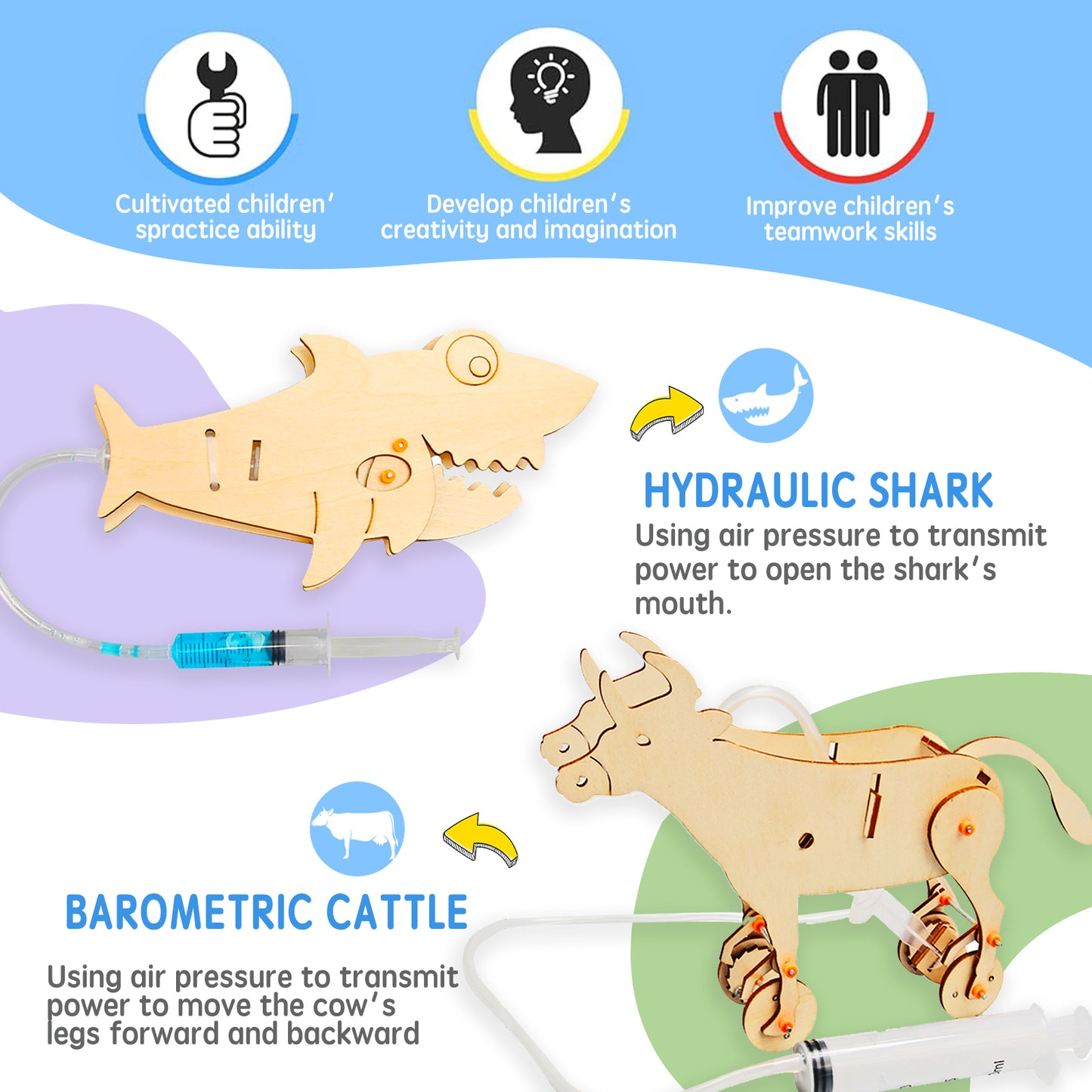 6-in-1 DIY 3D Animal Wooden Puzzle Set – STEM Building Toy with Articulated Parts & Storage Bag for Kids Ages 6+