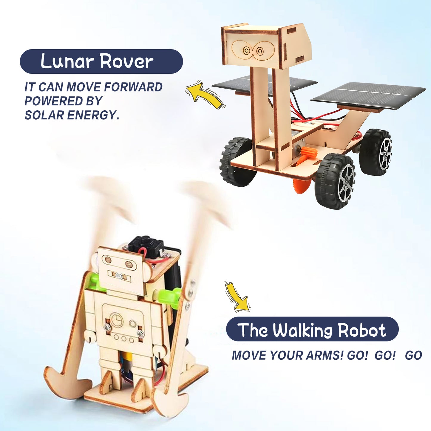 6-in-1 DIY Robot STEM Building Kit – 3D Wooden Puzzle with Drawing & Obstacle-Avoiding Robots, Educational Science Toy for Kids