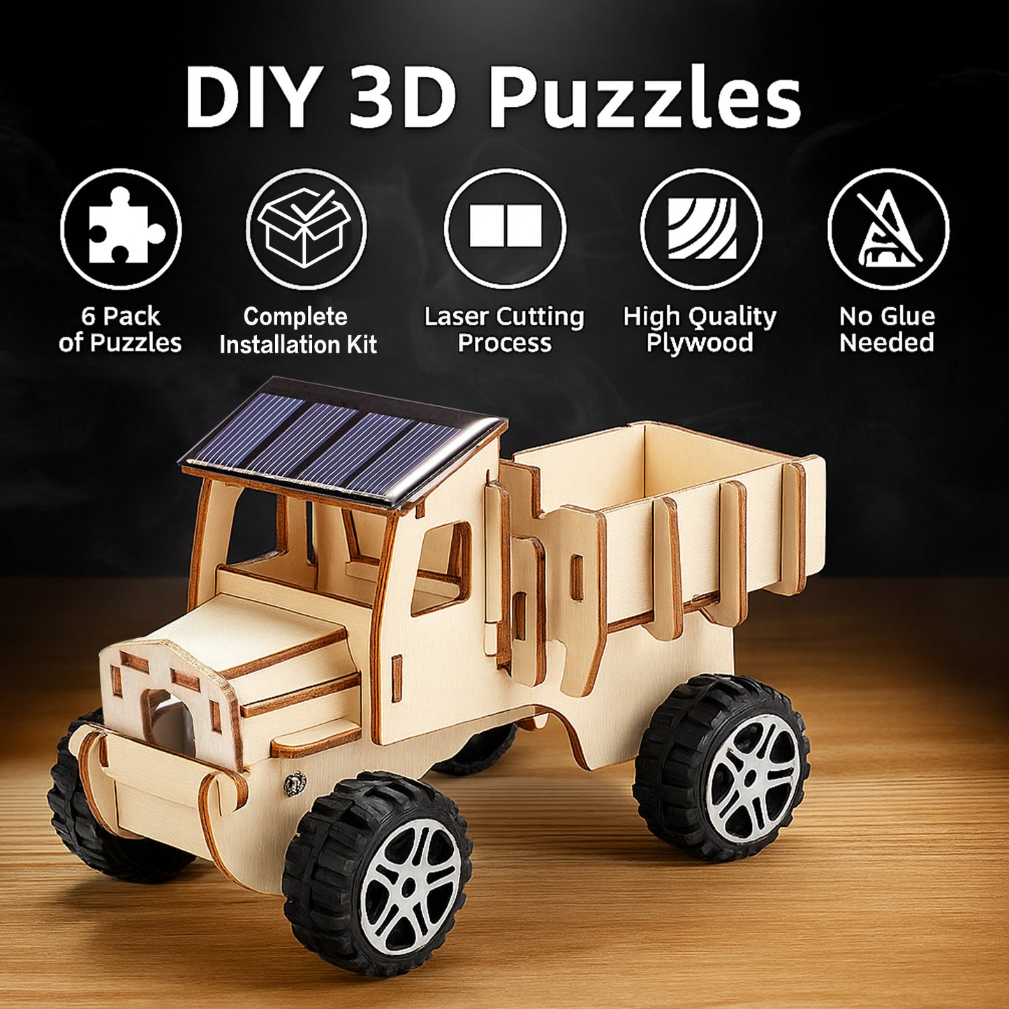 6-Piece DIY Construction Vehicle Engineering Model Set – 3D Wooden Puzzle Mechanical Vehicle Building Kit, Precision Woodcraft Assembly Project, Office Desk Display Collectible, Hardcore Gift for Teens & Adults