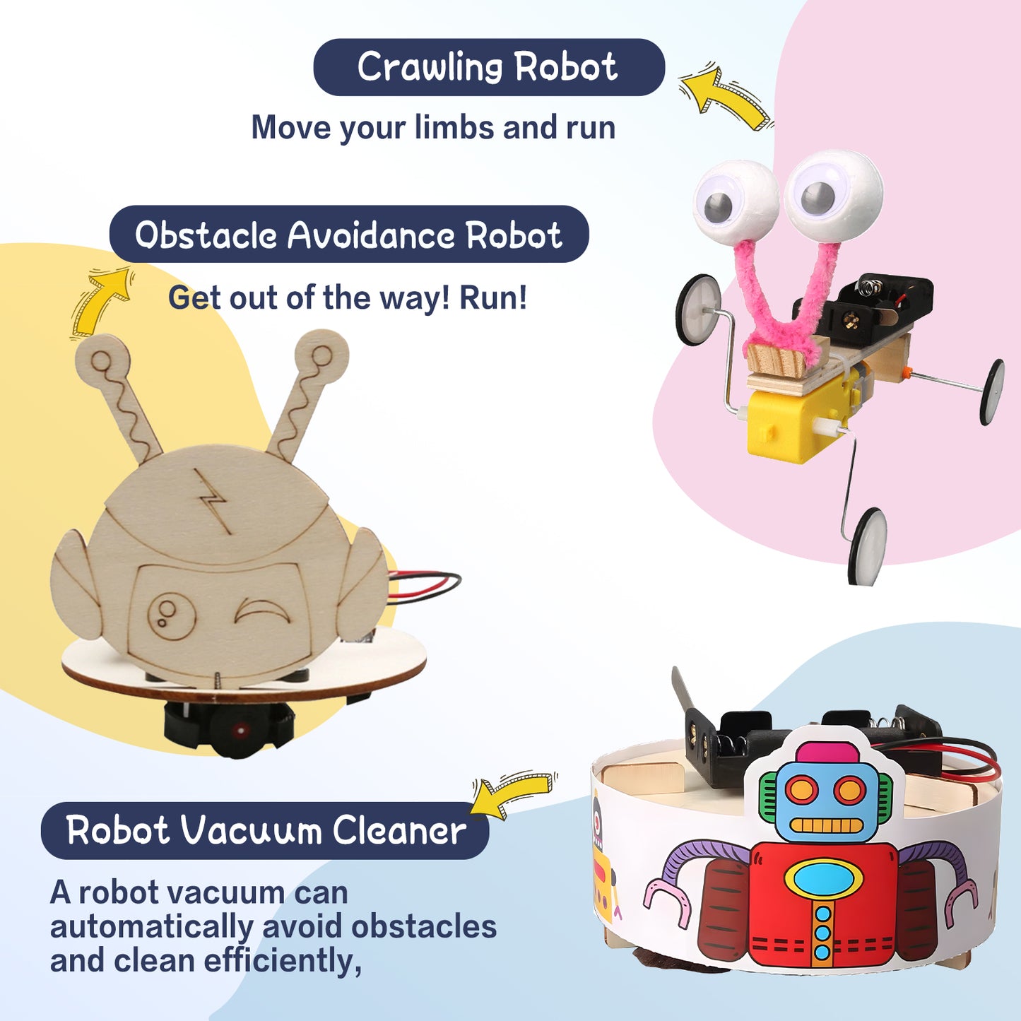 6-in-1 DIY Robot STEM Building Kit – 3D Wooden Puzzle with Drawing & Obstacle-Avoiding Robots, Educational Science Toy for Kids